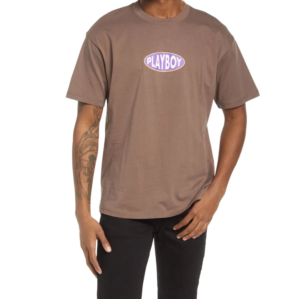 Playboy by PacSun Brown Graphic T-Shirt Mens Size S Streetwear Y2K Skater Retro